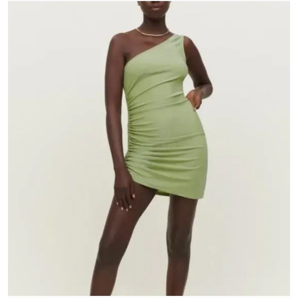 Reformation Jilian Knit Dress One Shoulder in Lime Green Sparkle‎ Size Large NWT